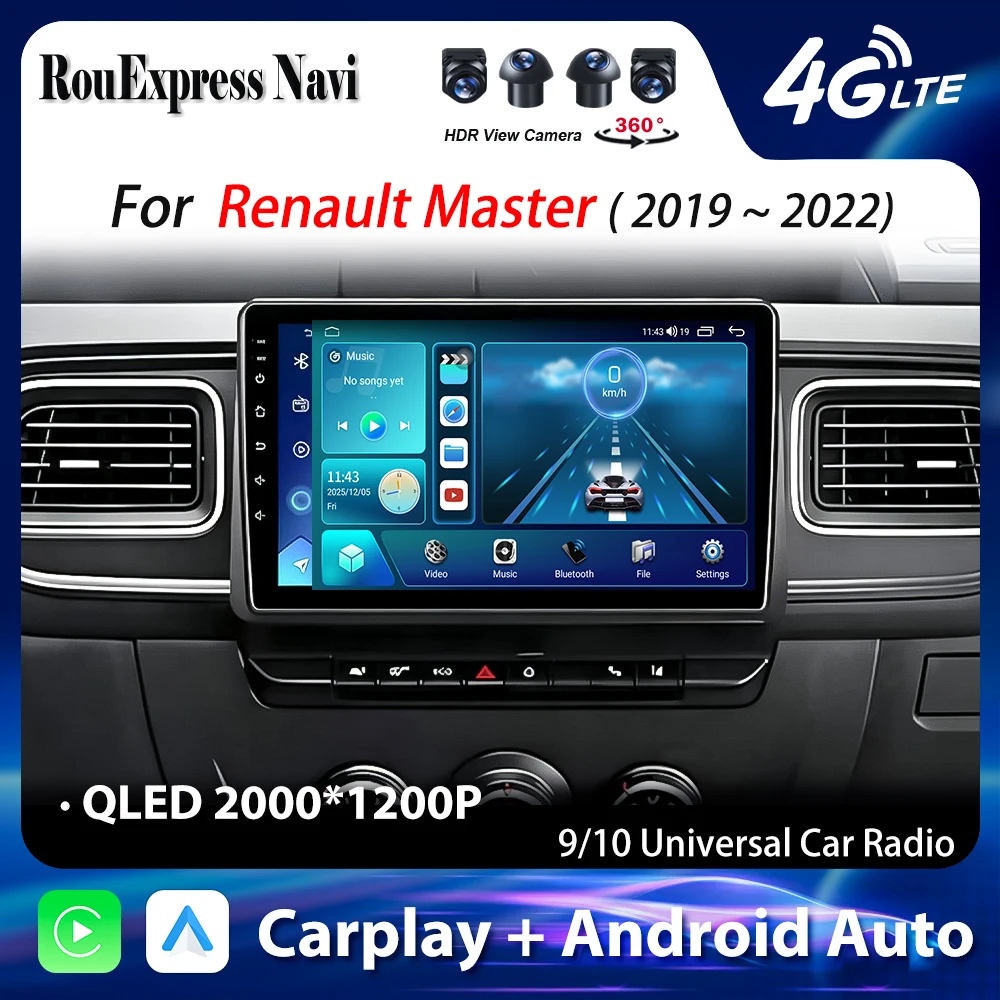 Android 16 Carplay Auto Car Radio For Renault Master 2019 2020 2021 2022 Navigation DVD Video Player 2 Din Stereo Head Unit GPS