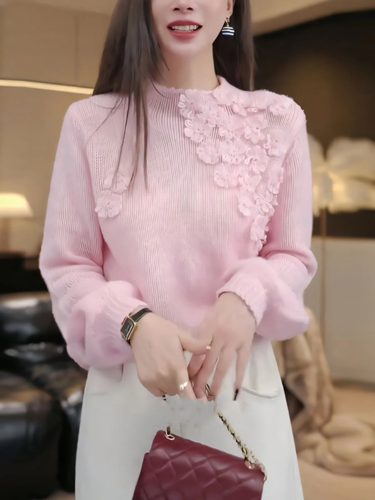 

Новинка! Модный розовый свитер с круглым вырезом и длинными рукавами. Осенне-зимний, в стиле Lazy, с изысканным дизайном. Красивый топ.