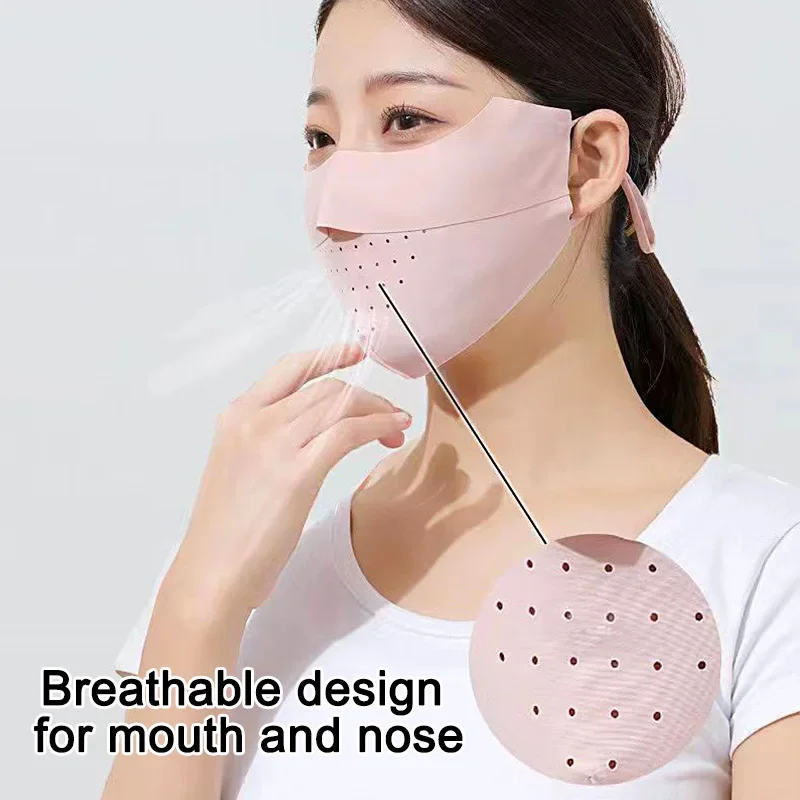 Summer Traceless Sun Mask Ice Silk Mask Uv Protection Summer Adjustable Breathable Outdoor Cycling Fishing Women\'S Mask