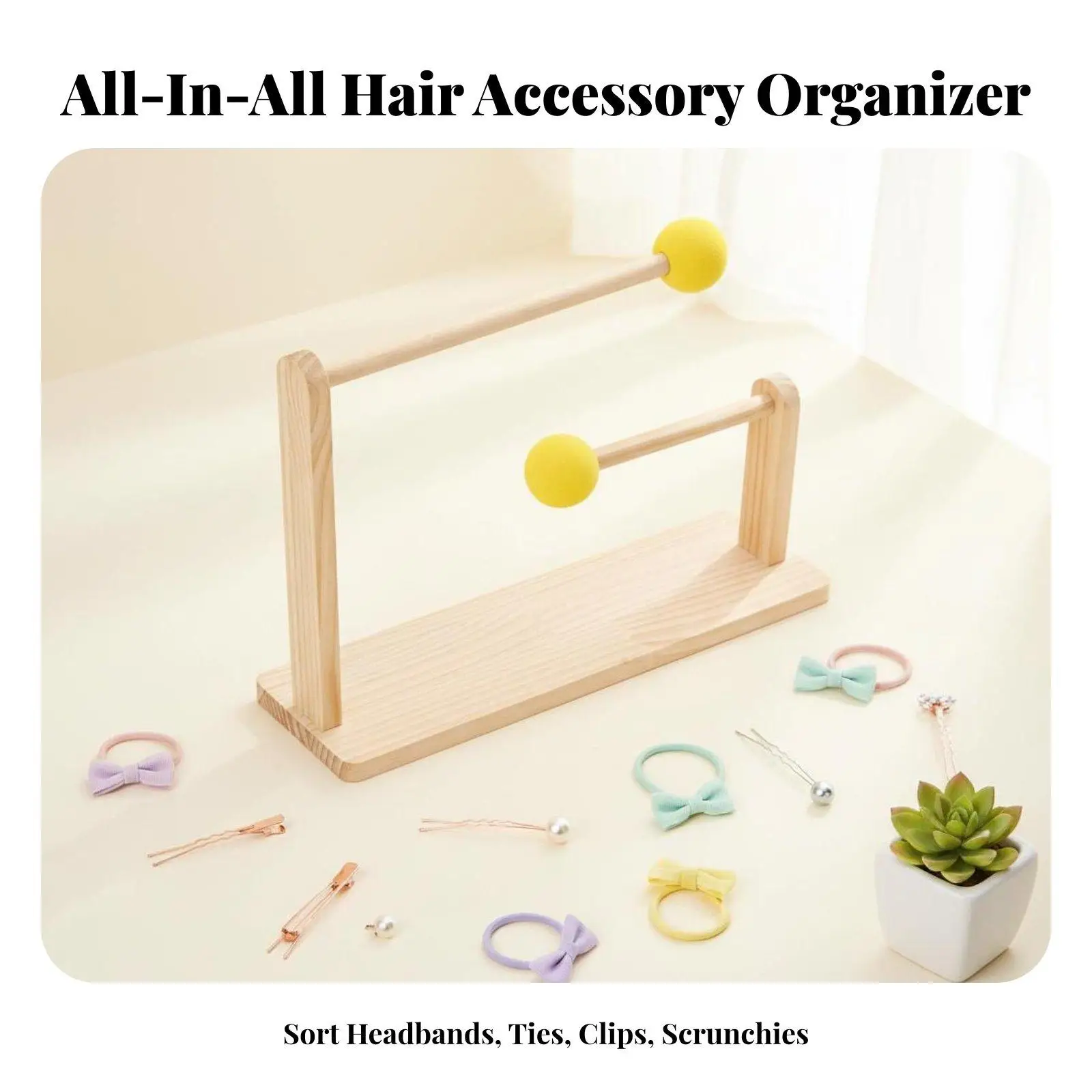 Headband Holder Wooden Stand 2 Tier Hair Clip Shelf for Scrunchie Bracelet Storage Desk Vanity Organizer