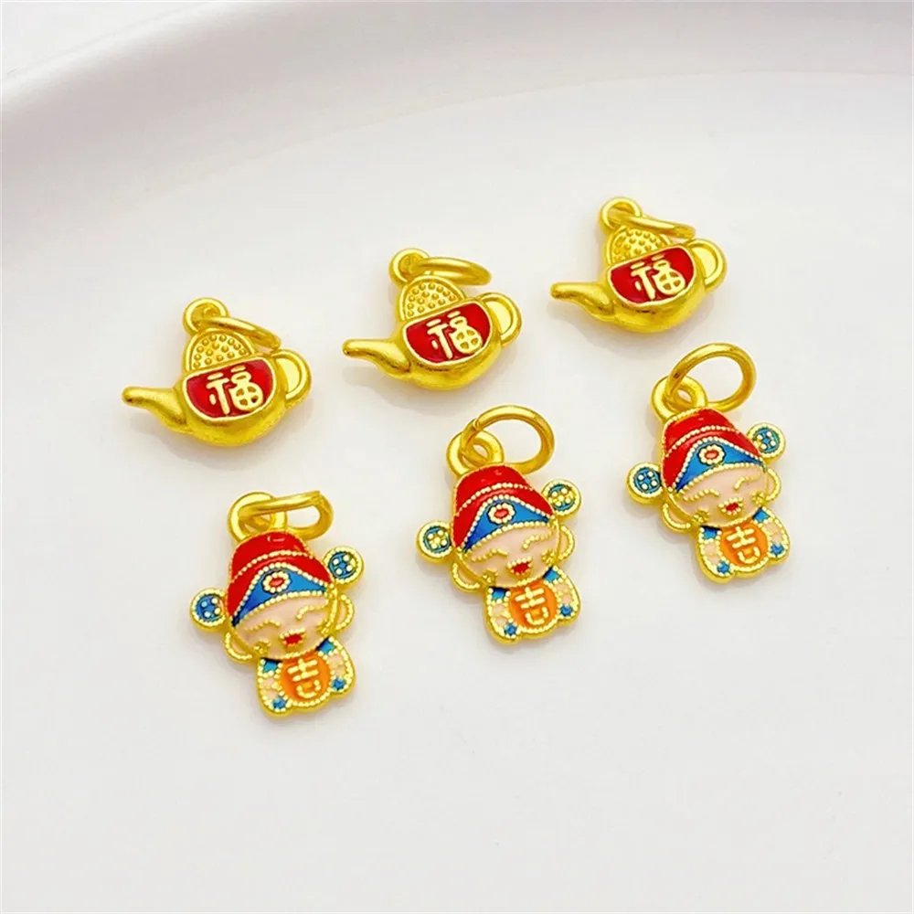 

Ancient Gold Dripping Oil God Wealth Blessing Teapot Pendant Handmade DIY String Bracelet Necklace Jewelry Material Accessories