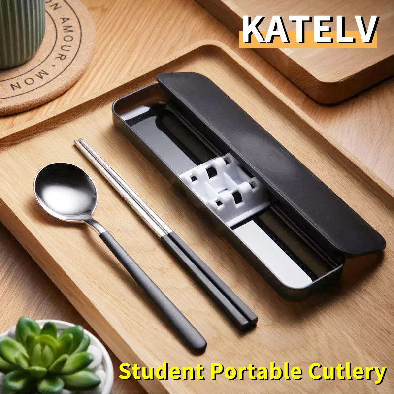 

Food Grade Stainless Steel Korean Spoon Chopsticks Set Boxed cutlery Portable Tableware Travel Camping Cutlery Student Tableware