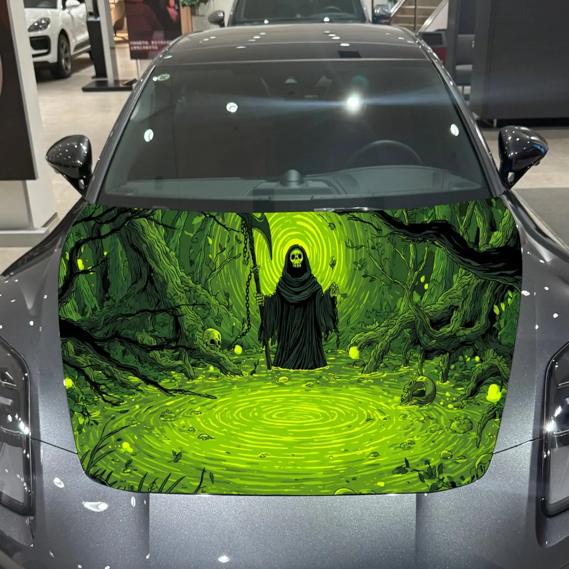 

Dark Fantasy Reaper Charm PVC Car Engine Hood Vinyl Wraps, Self-Adhesive Waterproof Car Hood Decal Sticker, Car Decoration Prote
