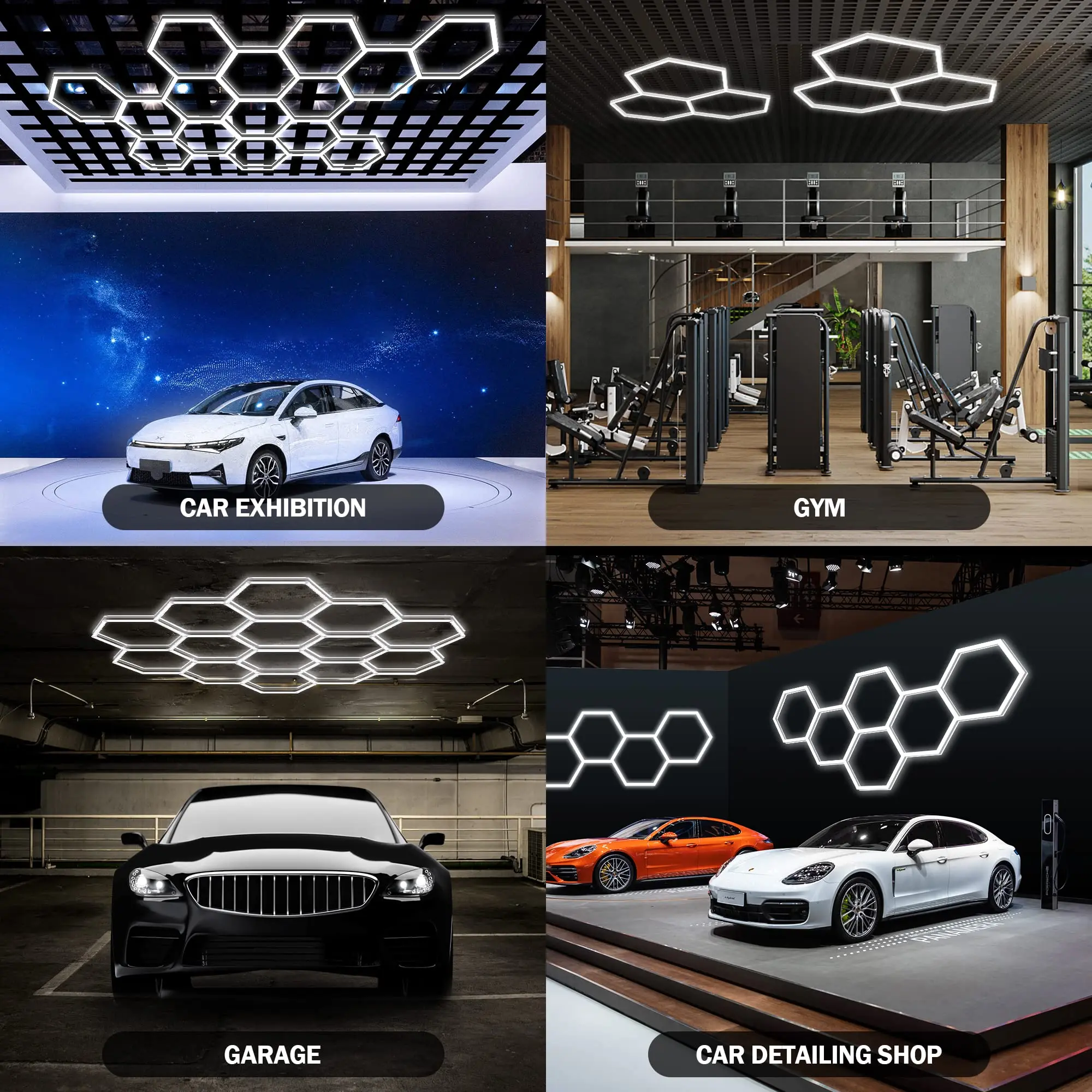 Lumière de garage LED hexagonale: paquet de 35, plus grande taille mis à jour, 30720LM 256W 6500K, plafonnier de magasin LED de détail de voiture super lumineux pour