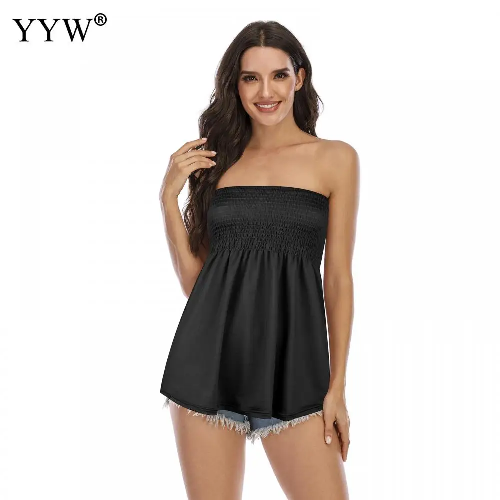 

New 2022 Summer Women Holiday Beach Vest Tank Tube Top Strapless Tops Ladies Shirt Casual Sollid Off Shoulder Sleeveless T-Shirt