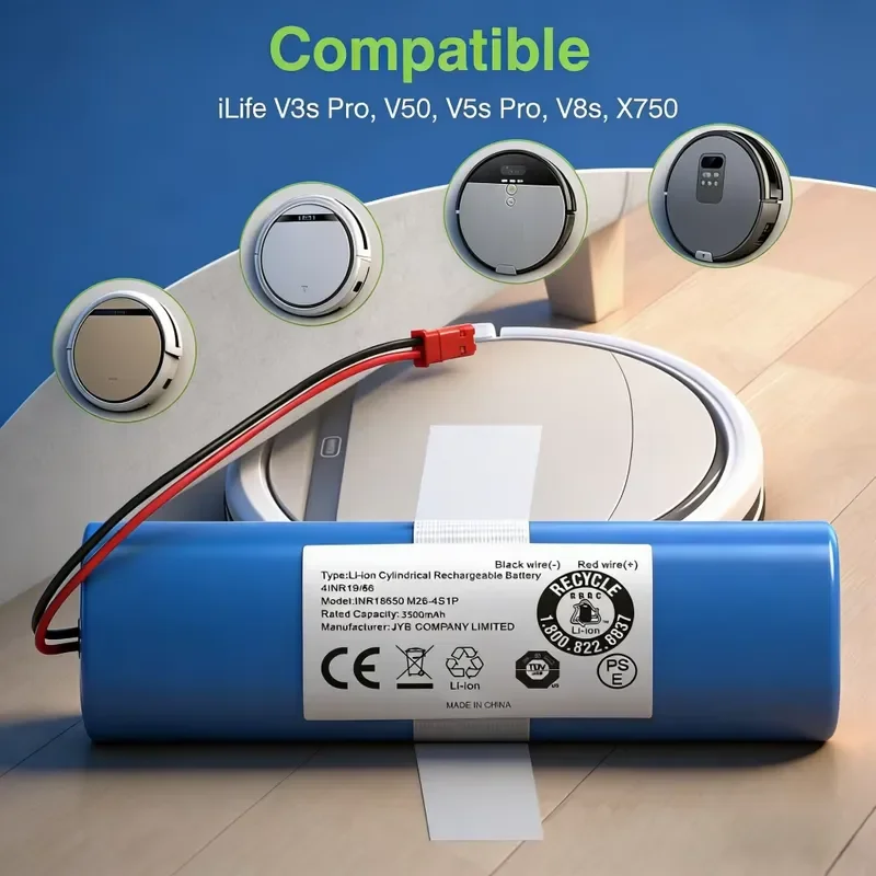 14.8V 3500mAh Lithium Battery Replacement for ILIFE V3s Pro V50 V5s Pro V8s V80 Max B5 Max S5 Pro X750 Robot Vacuum Cleaner