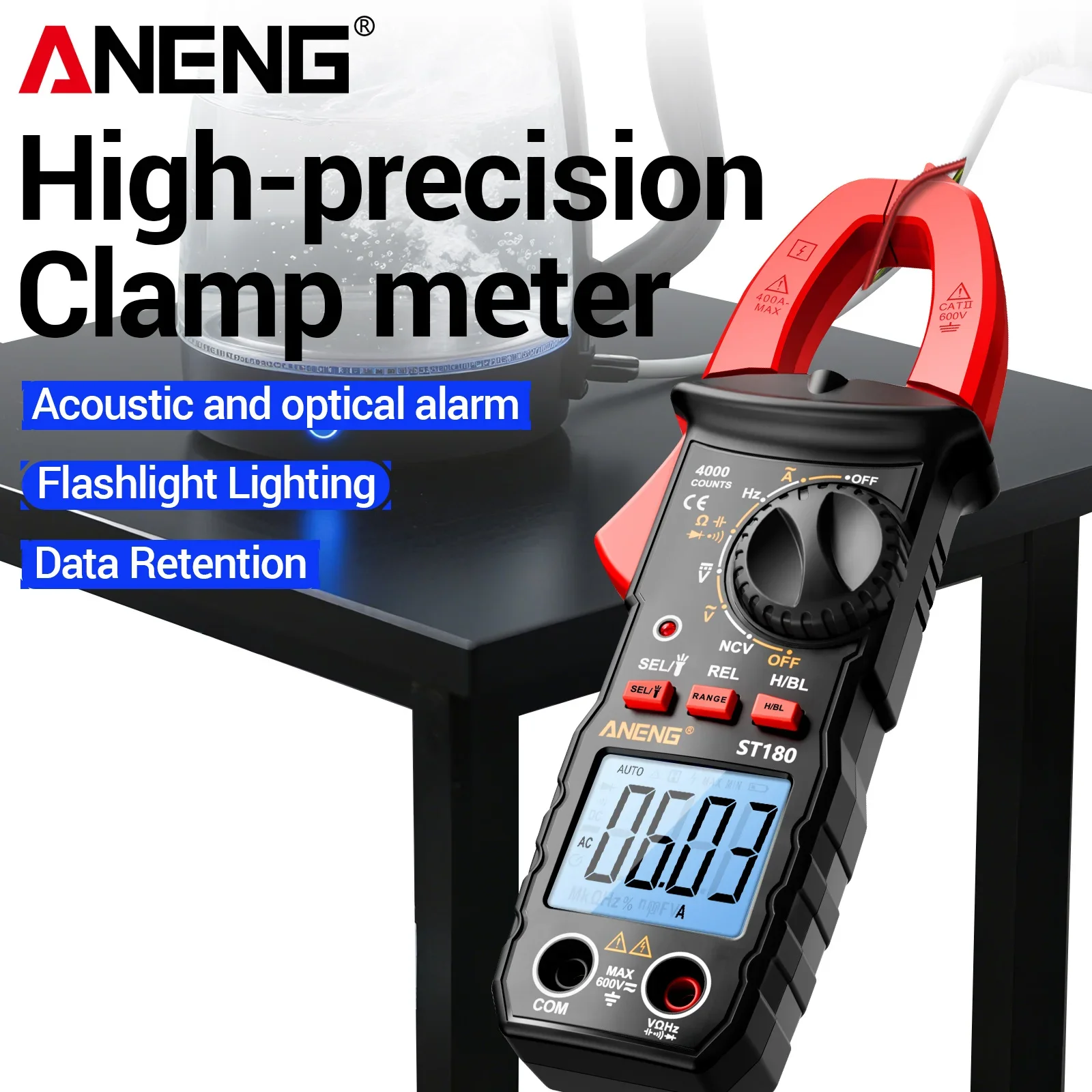 Multi functional digital clamp meter ANENG ST180 capacitor frequency measurement 4.0cm large clamp low power automatic shutdown