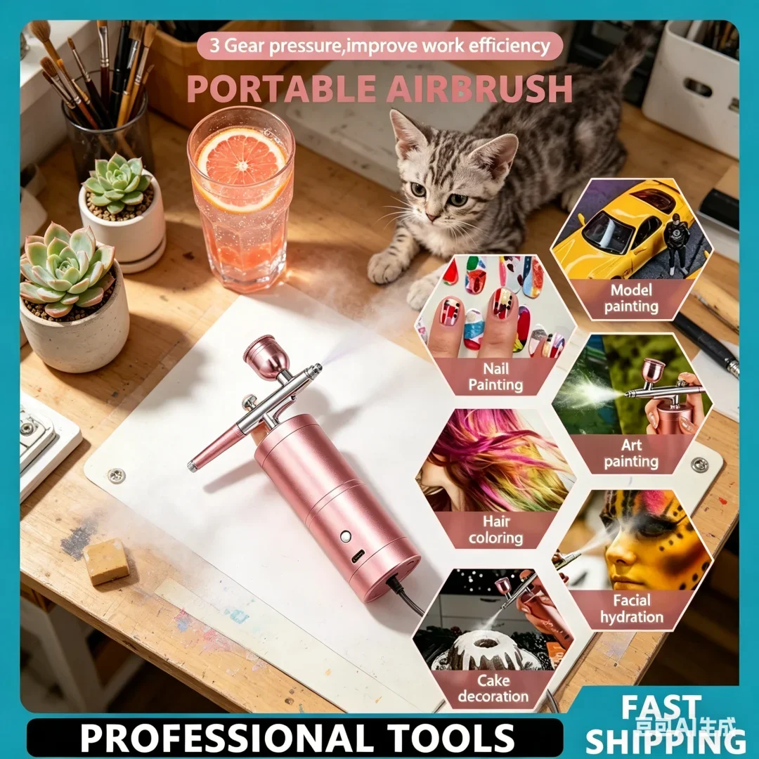 

Pulchritudinous 0.3mm Pink Mini Air Compressor Kit Air-Brush Paint Spray Gun Airbrush For Nail Art Tattoo Craft Cake Nano Fog