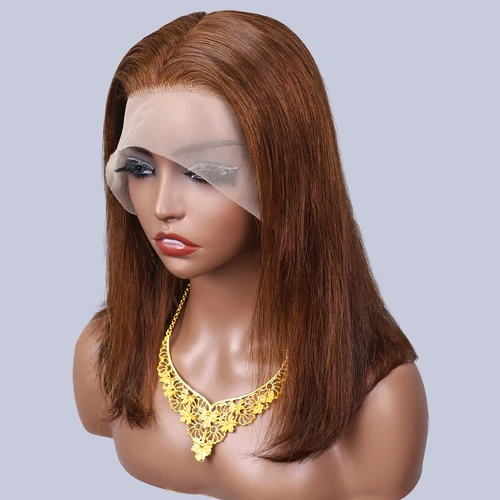 Imagen 2 del producto # 4 peluca recta Bob pelucas de cabello humano marrón Chocolate 13x4 peluca Frontal de encaje transparente cabello humano 100% virgen vietnamita