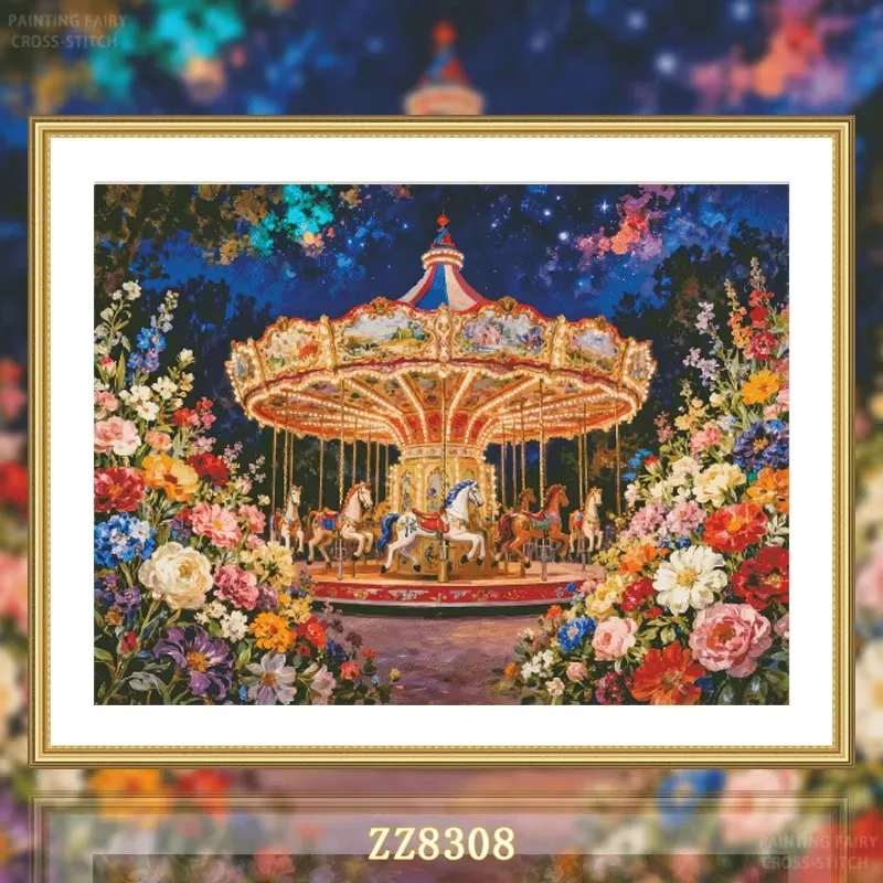 

ZZ8308- Набор для вышивания крестиком «Романтическая карусель» на холсте, 14CT, 16CT, 18CT, 155 цветов, для рукоделия