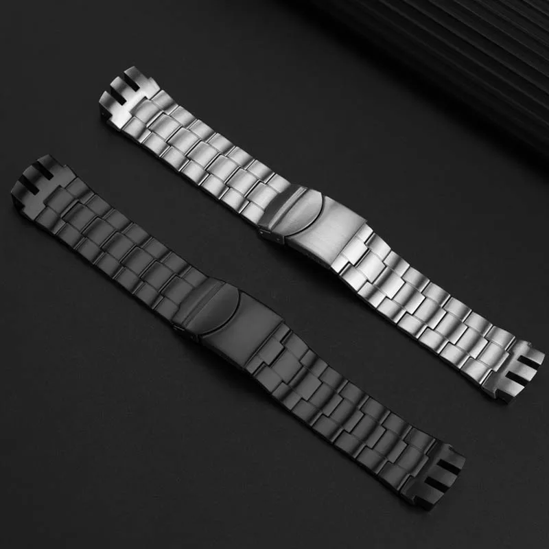 For Swatch YTS401 402 403G 409 713 YTB400 curved end solid stainless steel watch strap 20mm Folding buckle Metal watchband chain