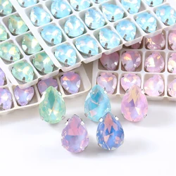 Jelly AB Teardrop Glass Sew On Rhinestones With Sliver Claw Crystals for needlework Diy  Jewelry shoes fabric