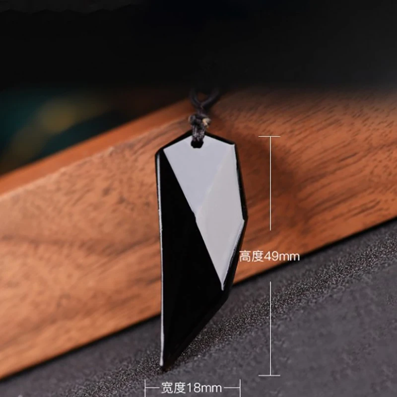 Dropshipping Black Natural Obsidian Stone Wolf Tooth Shape Pendant Necklace Lucky For Women Men Sweater Chain Fashion Jewelry