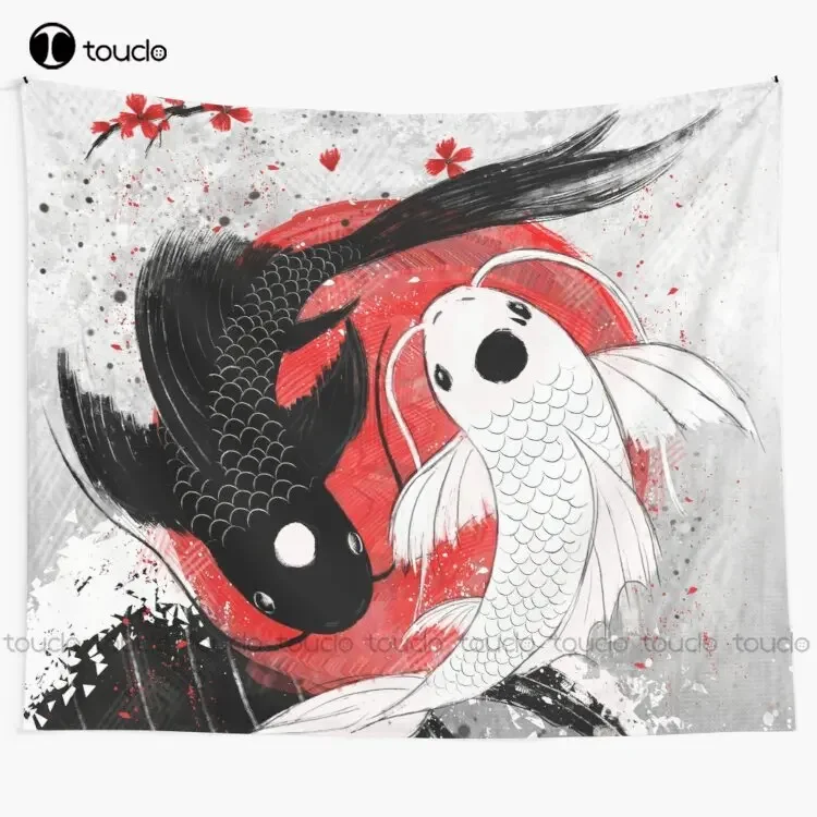 Koi Fish - Yin Yang Tapestry Pink Tapestry Tapestry Wall Hanging For Living Room Bedroom Dorm Room Home Decor Wall Covering