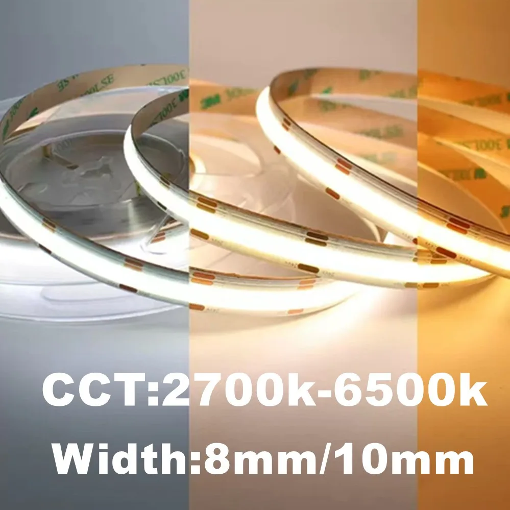 10M FOB COB LED Strip Lights DC24V RA98 High Density Flexible Tape 480/608 LEDs/m Linear Dimming 3000K TO 6000K For Room Decor