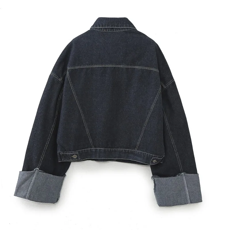 2023 Autumn/Winter New Product Women\'s New Fashion and Casual Versatile Rolled Edge Sleeves Denim Jacket Coat