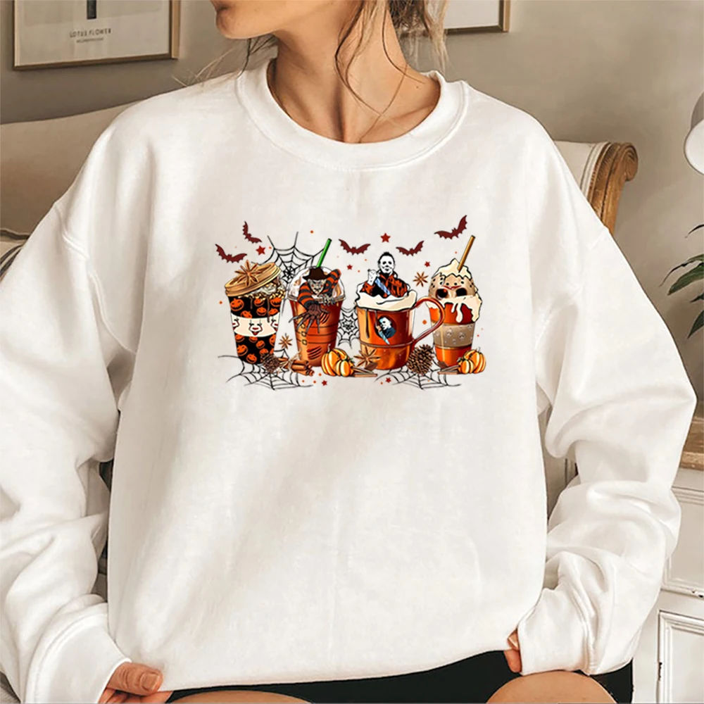 Skeleton Coffee Cups Sweatshirt Halloween Horror Coffee Hoodie Horror Movie Inspired Sweater Halloween Crewneck Sweatshirts