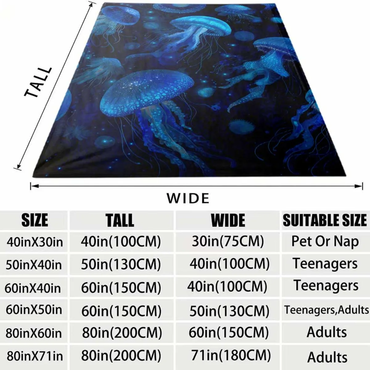 Magical Luminous Jellyfish Flannel Blanket Lightweight Warm Plush Throw Blanket Decorative Blanket Bedroom Living Room Travel