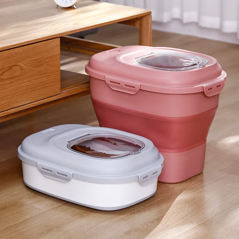 Pet dog food bucket, moisture-proof, insect-proof, sealed, large-capacity grain storage bucket, folding rice bucket, flour