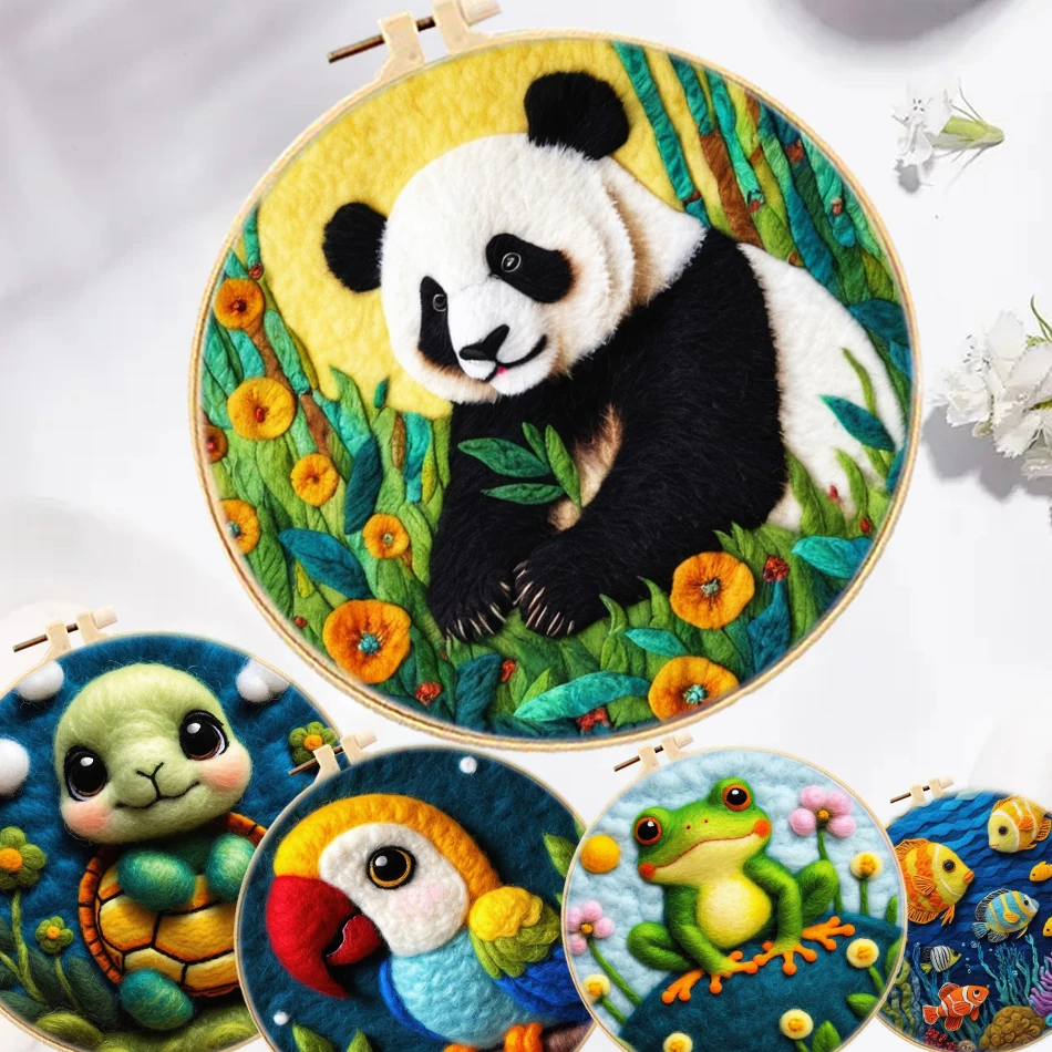 

GATYZTORY diy wool painting With Embroidery Kit Frame Animal Needle Felt Starter Set Felt Painting Kit Crafts For Home Decors