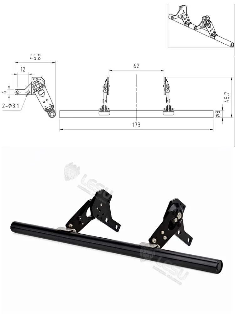 Hinterer Stoßfänger Metallträger H-1306 für 1/14 Tamiya RC Muldenkipper für Scania 770S Actros Volvo MAN LESU LKW-Anhängerteile – Detail 8