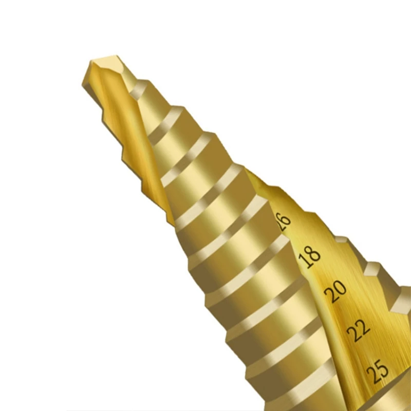 A2UD 6-25mm Punta conica a gradino a forma pagoda con codolo esagonale a spirale HSS per rivestimento in titanio per foratura