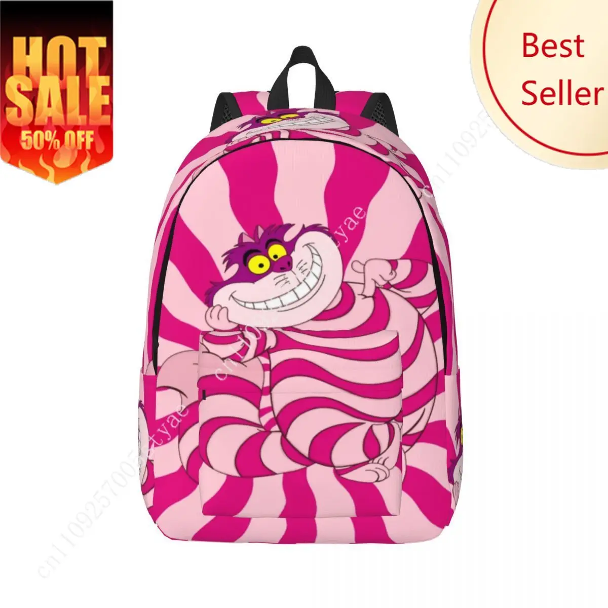 

Custom Trippy Striped Cat Canvas Backpack for Men Women Waterproof College School Cheshire Cat Cartoon Bag Printing Bookbag