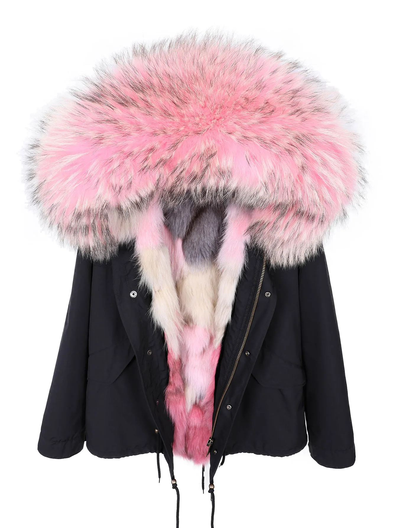 

MAOMAOKONG Women's Winter Parka Coat Detachable Pink Fox Fur Lining Real Fur Collar Hooded Snowproof Outerwear