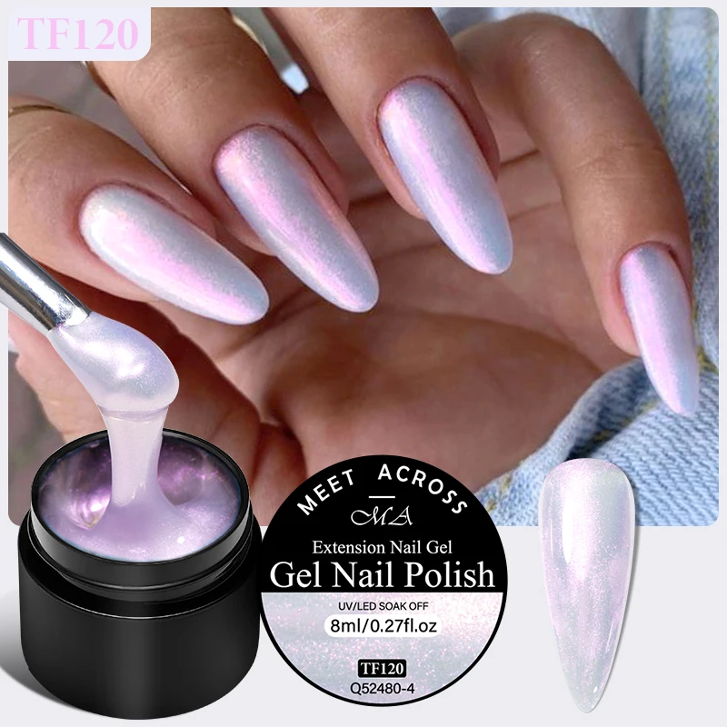 MEET ACROSS 8ml Aurora Extension Nail Gel Polish Glitter Pink Sparkling Nail Art Semi Permanent Building Gel For Nails Manicure