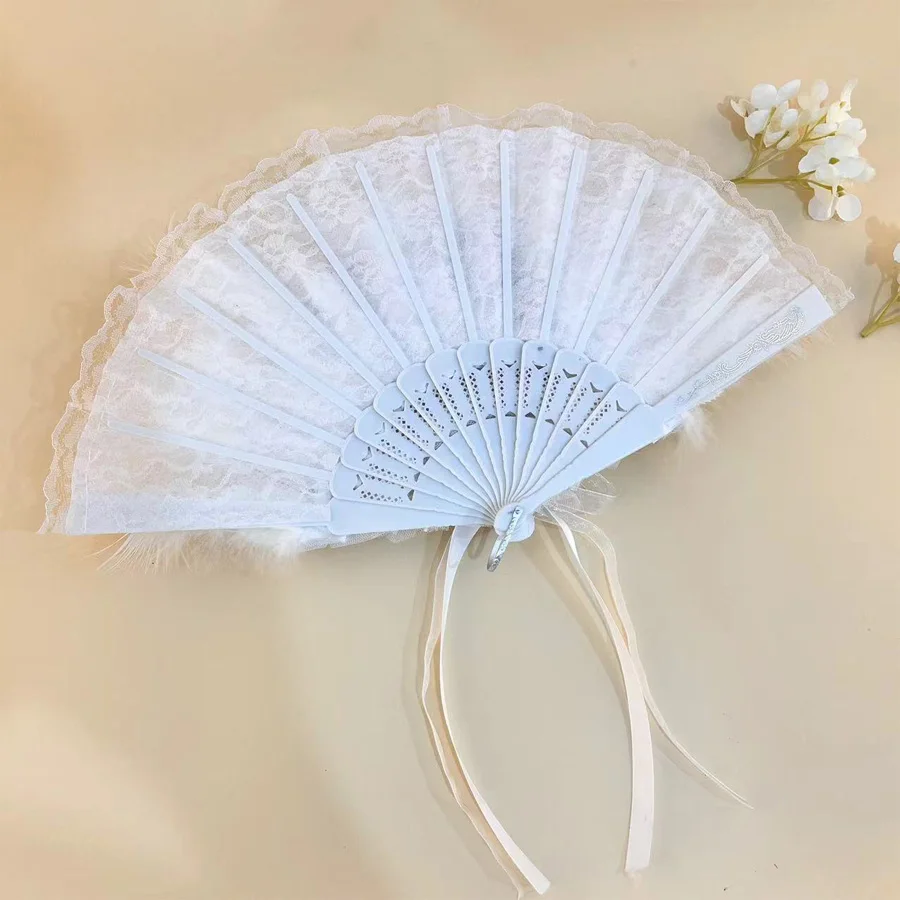 Elegant and pure white feather fan - portable handheld dance prop for performances, weddings and parties