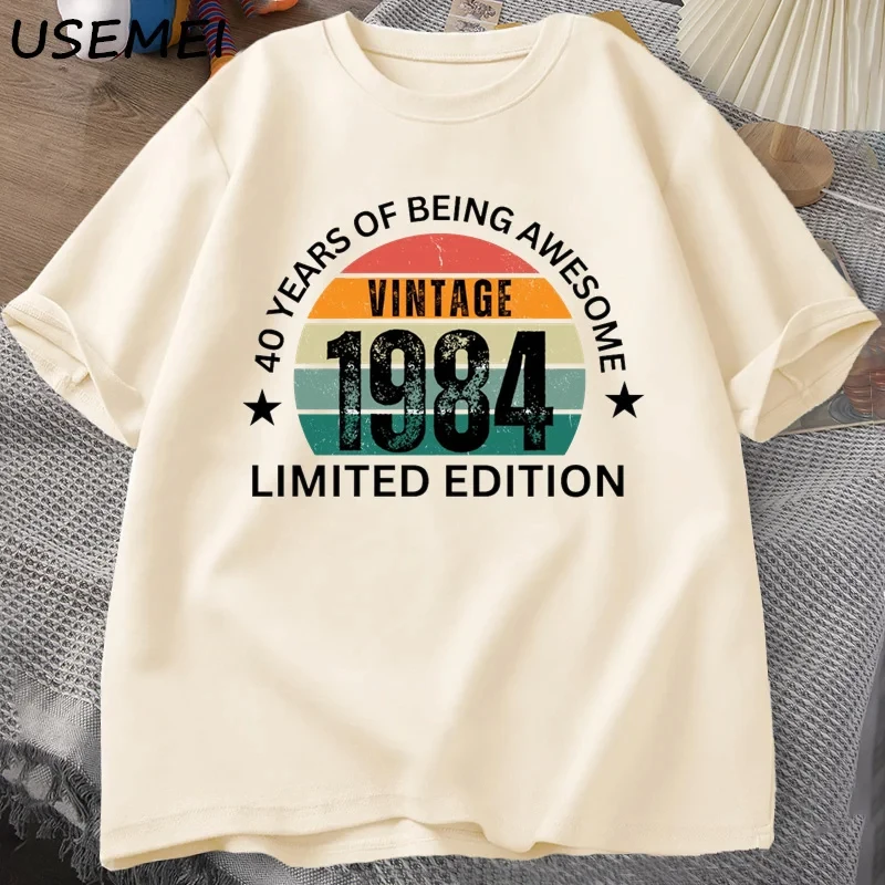 40th Birthday Men's T-shirt Made in 1984 Vintage Tshirt 40 Years Old T Shirts for Men Casual Short Sleeve Mens Clthing Oversized