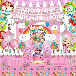 Pink Cartoon JJ Melon Theme Birthday Party Kids Disposable Tableware Set Baby Shower Girls Party Balloons Decor Supplies