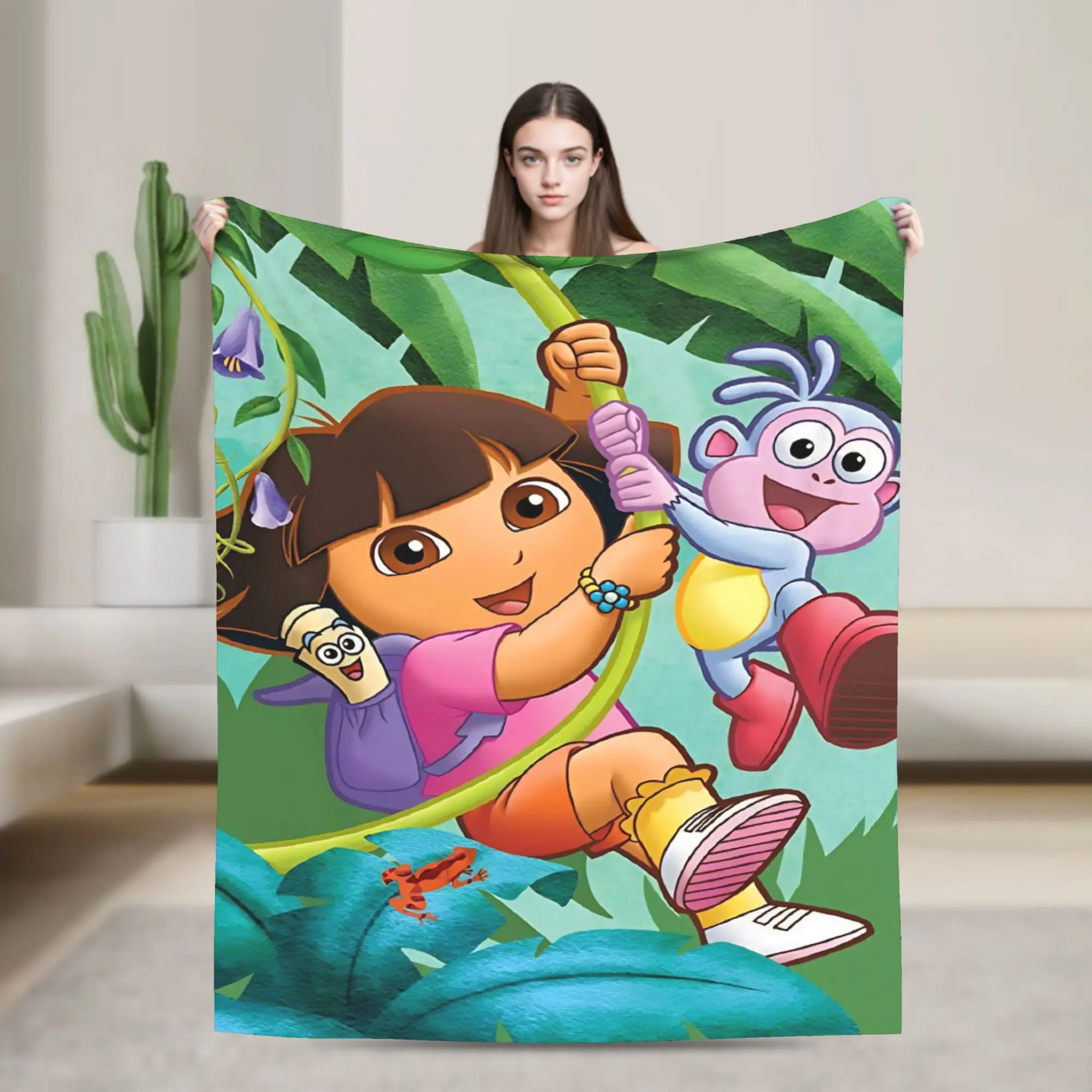 Cartoon D-Dora The E-Explorer Adventure Blanket  Super Soft Funny Plush Throw Blanket For Kids Adult Flannel Bedspread Bed Cover