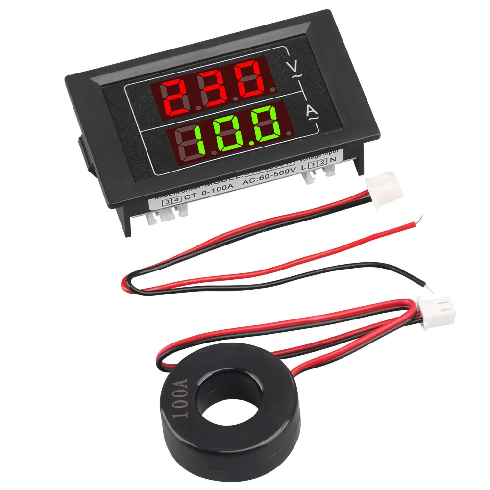 AC 60-500V 100A Digital Voltmeter Ammeter with Current Transformer Dual LED Display Universal Car Accessories Volt Amp Meter