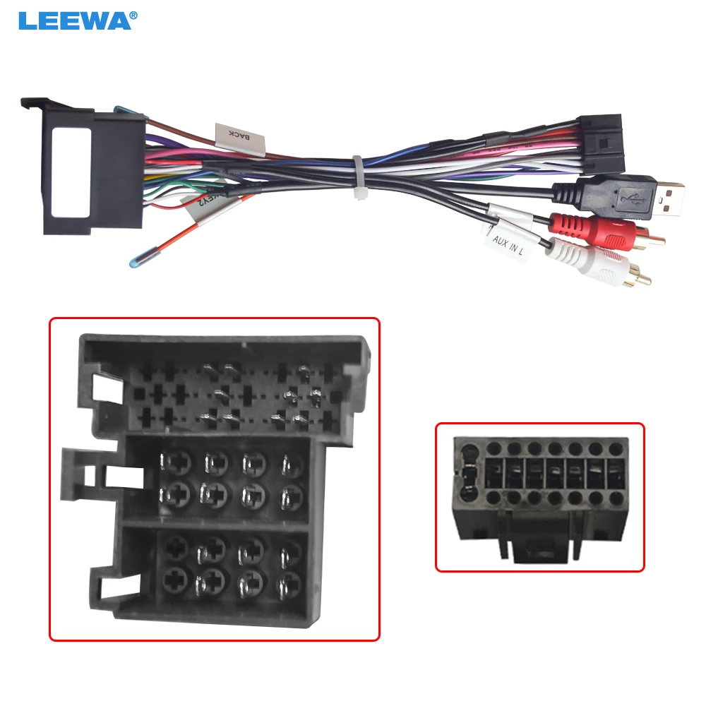LEEWA Car 16pin Power Cord Wiring Harness Adapter With USB AUX For Hyundai Verna/Accent KIA Forte/Cerato/Sorento/Sportage/Soul