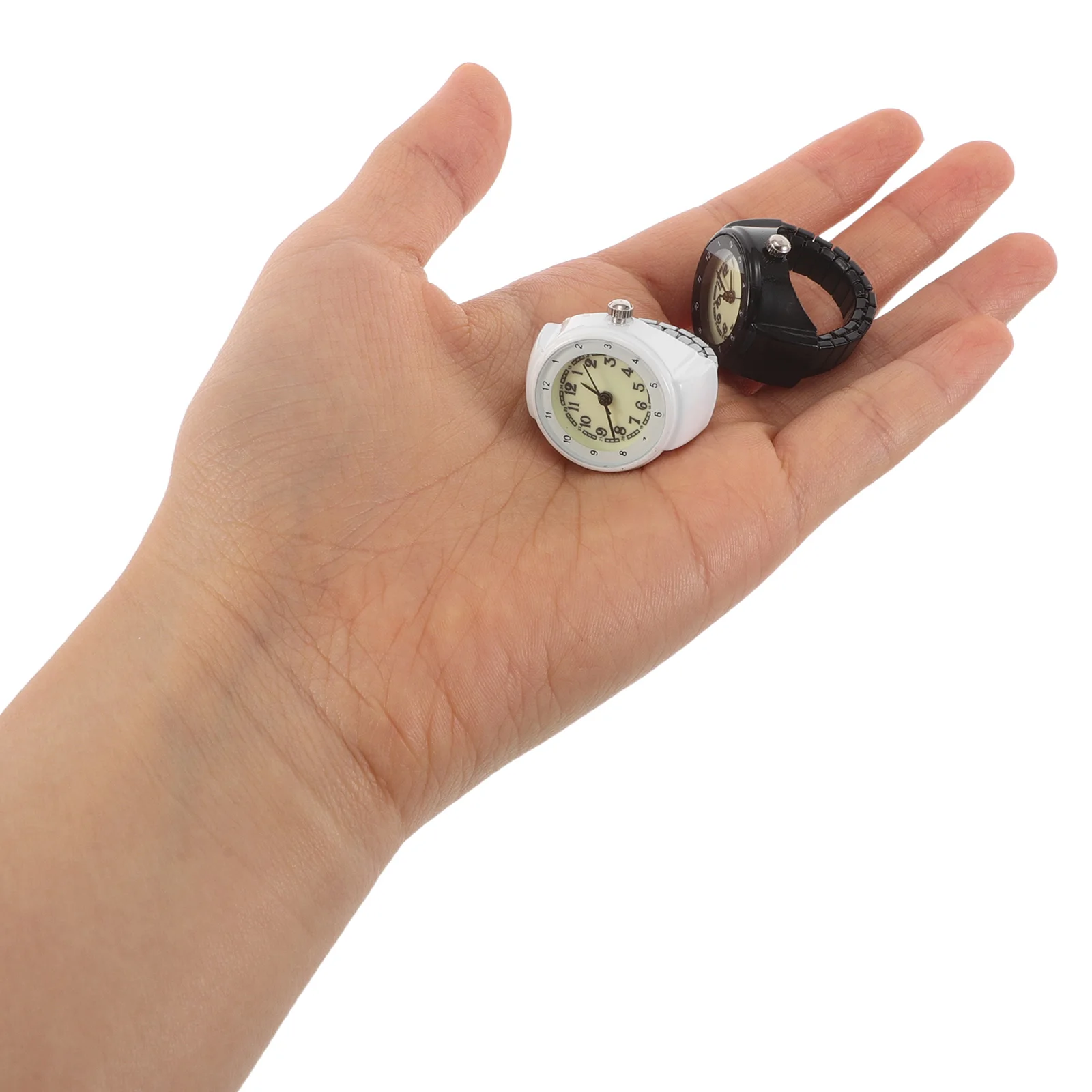 

2Pcs Unique Tiny Watch Ring Stainless Steel Luminous Arabic Numeral Dial Unisex Fashion Accessory for All Occasions