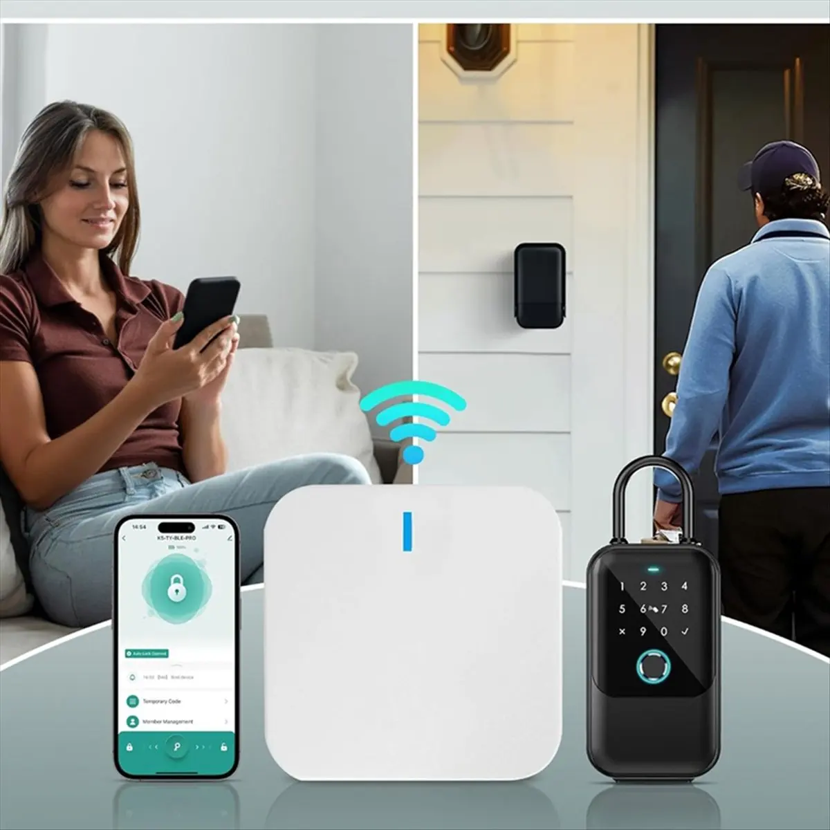 Top Sale Smartlock Box for House Key with 5 Unlocking Methods Fingerprint,App Control, Access Card, Password,Suitable for