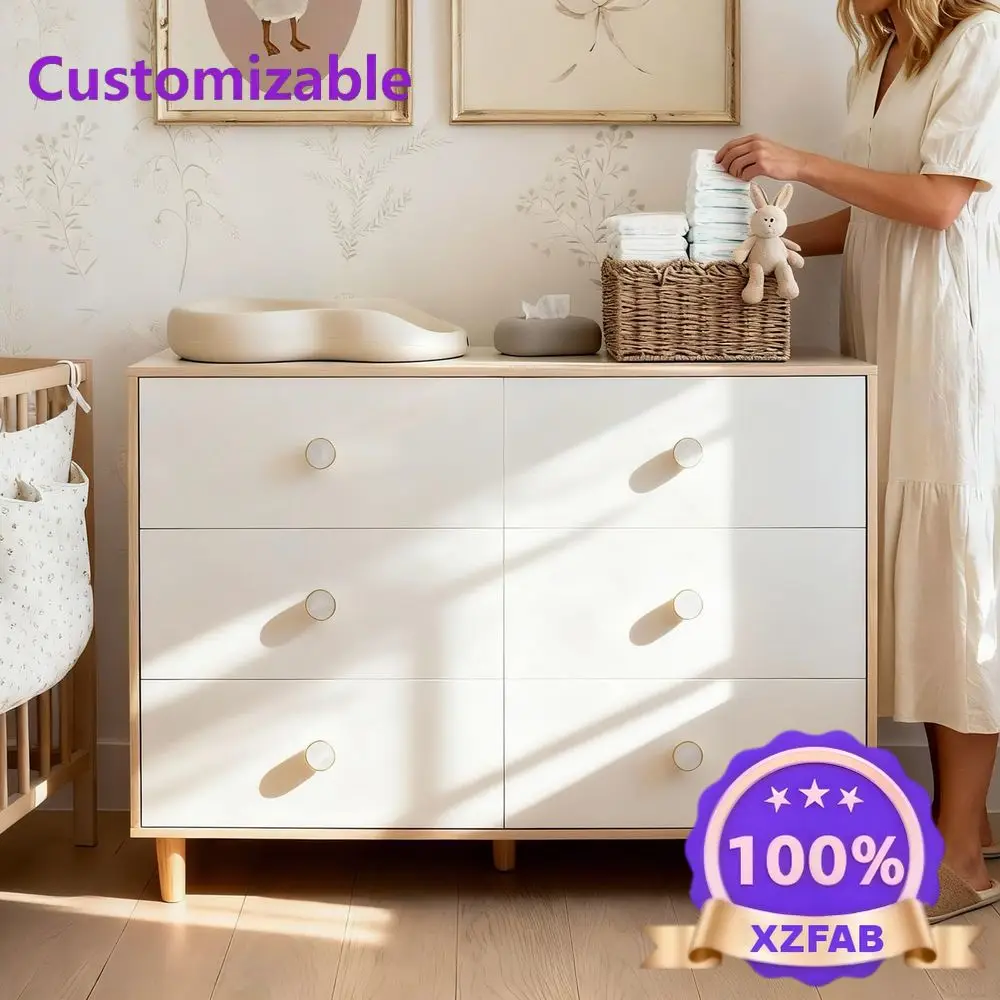 Factory Direct 2026 Dresser for Bedroom, 6 Drawer Dressers with Solid Wood Legs, Baby Dresser for Kids, Storage for Clothes