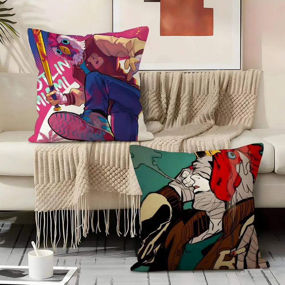 Video Game H-Hotline Miami Cushion Cover Organic Linen Square Pillow Case Durable Non-Allergenic And Kind To Skin