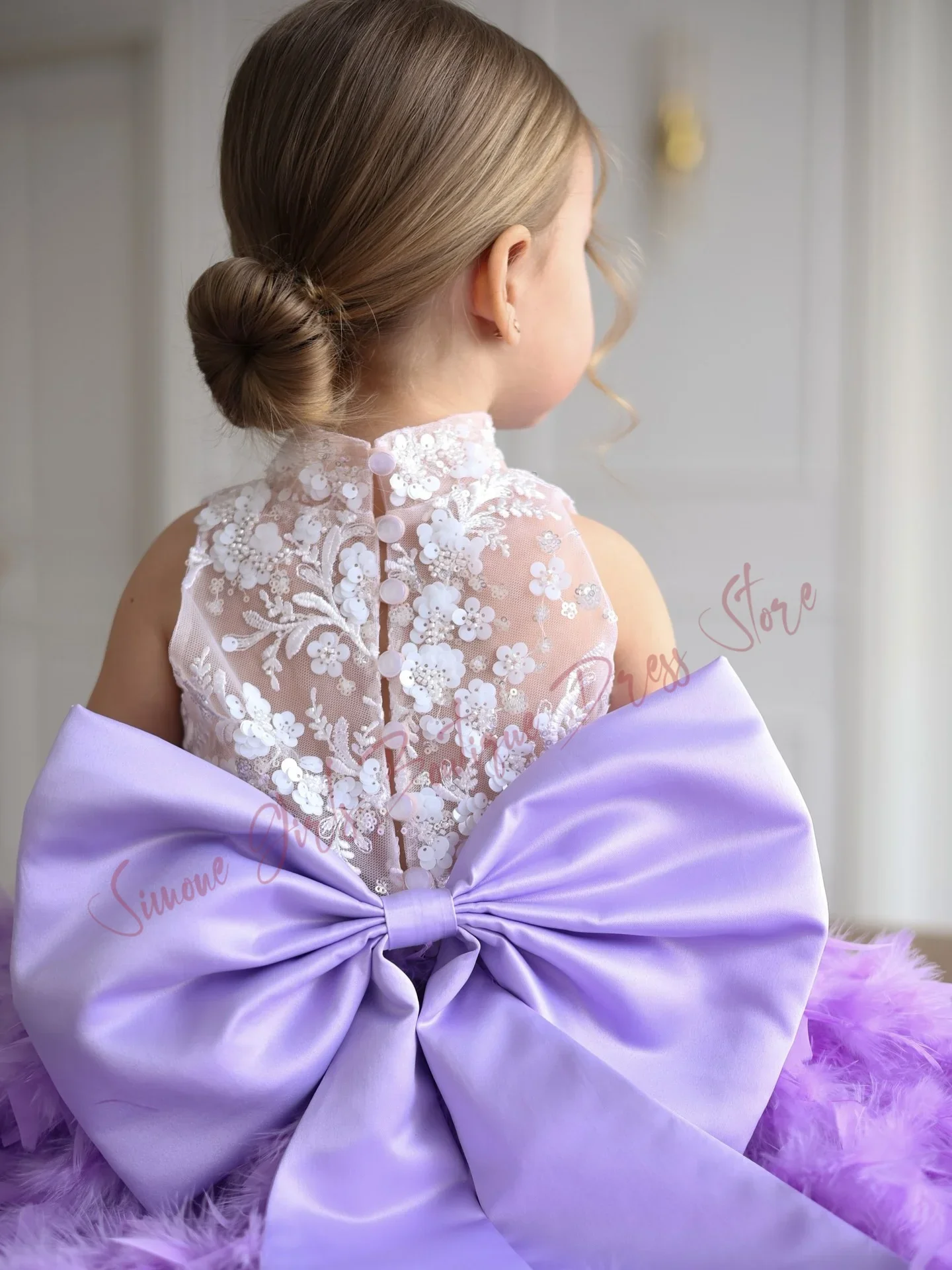 

Индивидуальное фиолетовое платье принцессы для девочки с перьями и бисером, для первого дня рождения, свадьбы, вечеринки, выпускного бала, для детей