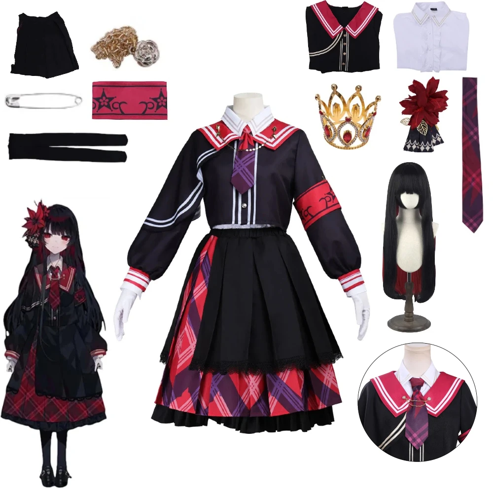 

Anime Magical Girl Witch Trial Cosplay Costume Black Red JK Skirt with Crown Sakuraba Ema Nikaido Hiro Game Halloween Party