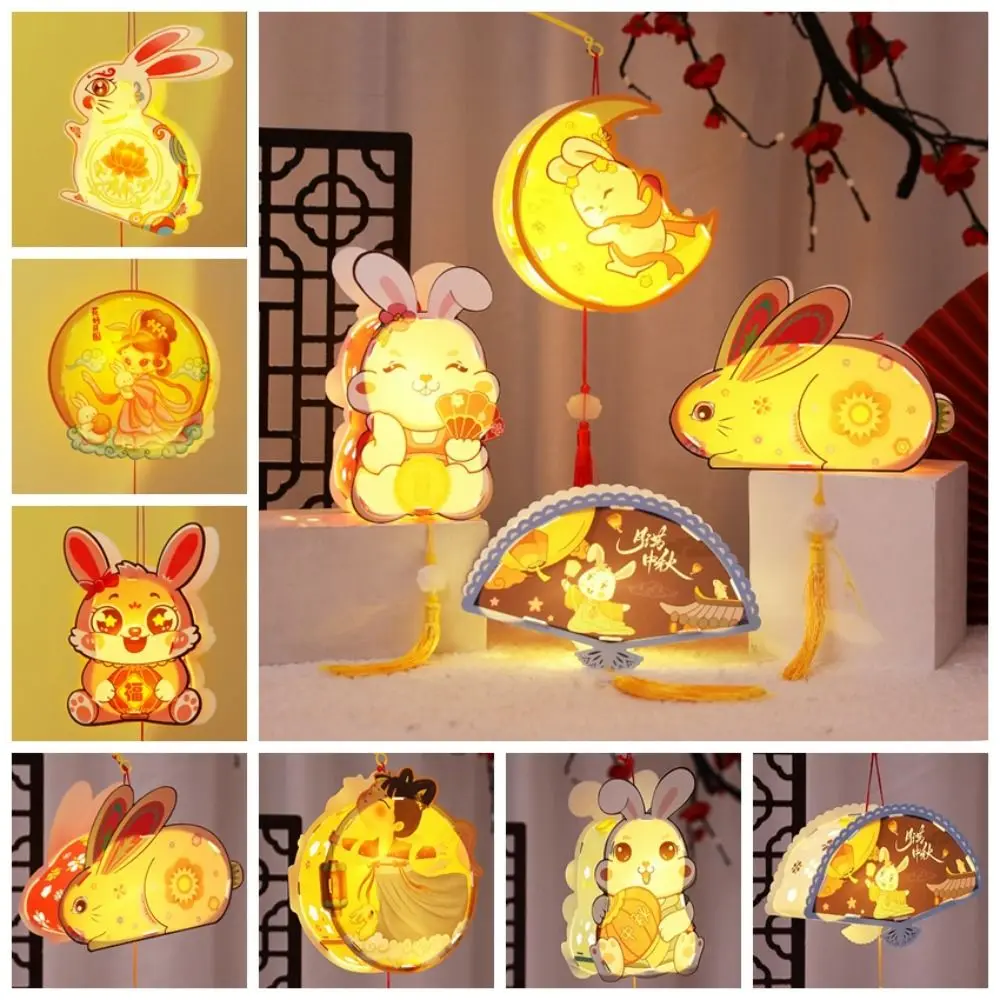 Hangings Mid-Autumn Handheld Lantern Cute Glowing Handheld Mid-Autumn Glow Lantern Rabbit Shape Handmade Party