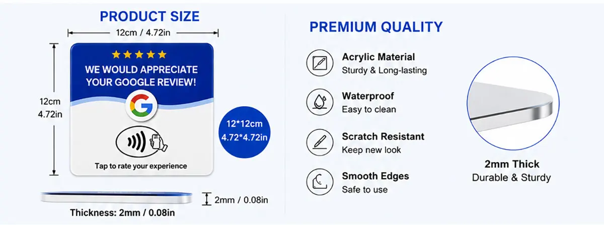 10pcs Google Signboard Card NFC Code Tap Business Desktop Sticker Google Card Social Media RFID Card NFC Google Review Card