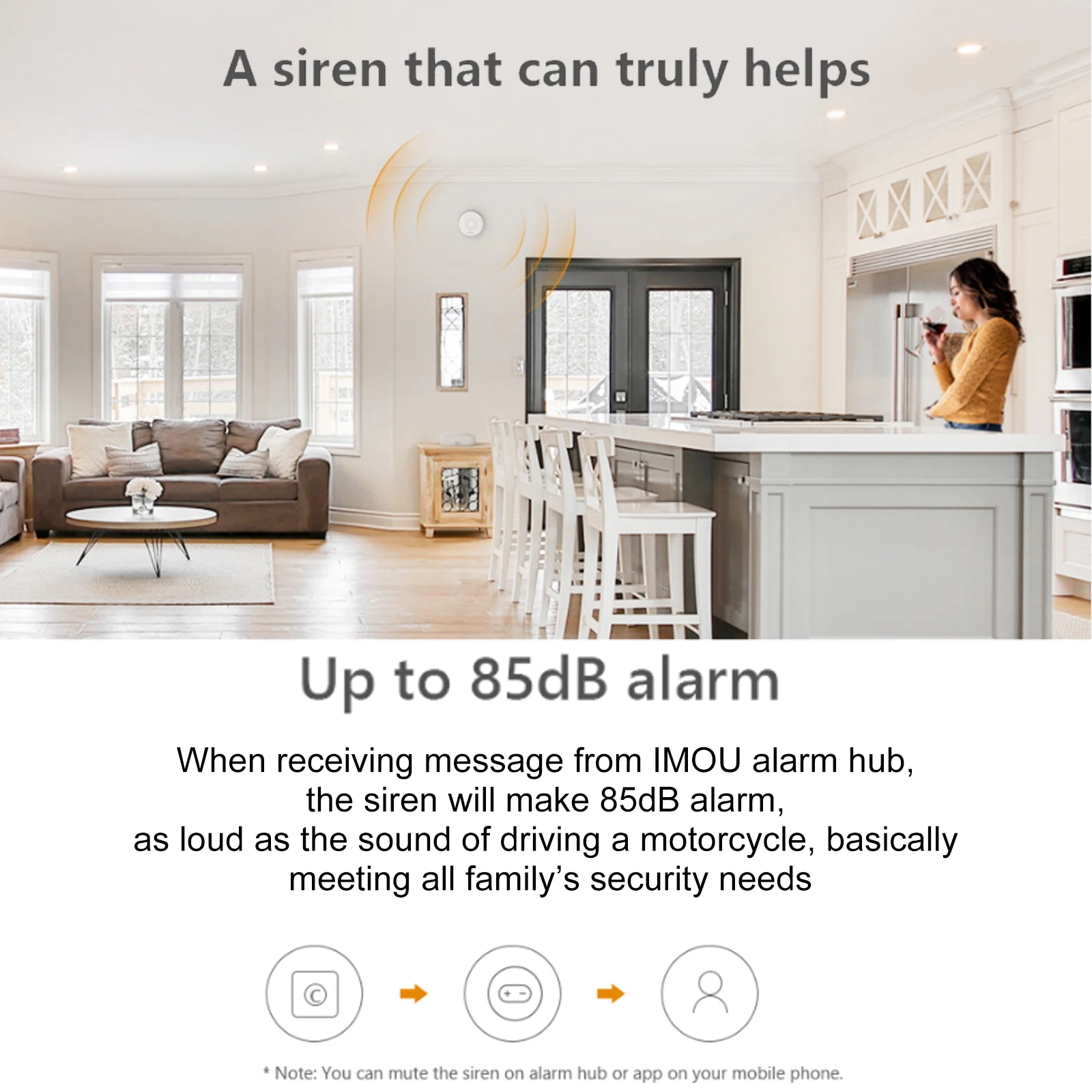 Imou ZR1 Indoor Smart Wireless Siren Alarm and Chime, Wireless WiFi 85DB Siren Alarm Sensor Sound and Light Alarm Siren for Home