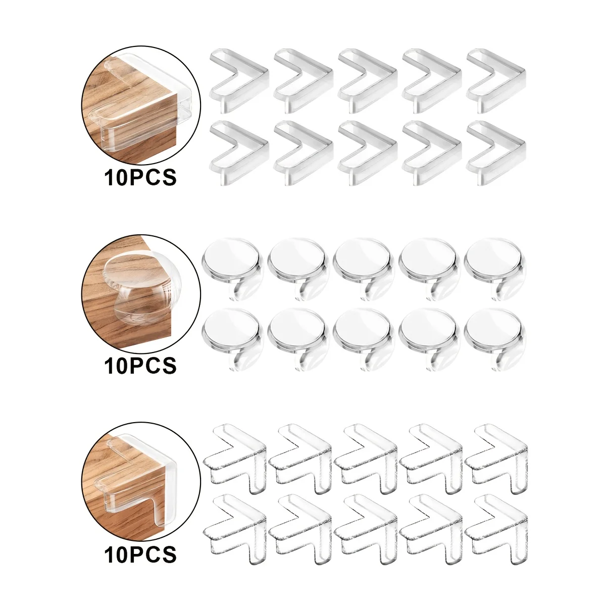 

30 прозрачных противоударных уголков из ПВХ, защитные накладки для углов стола, с сильной адгезией, безопасные амортизирующие подушечки, L-образные/T-образные/круглые