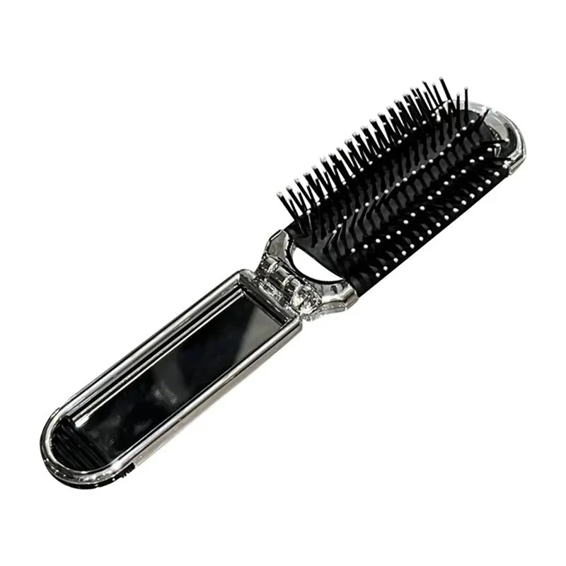 2-In-1 Portable Folding Comb & Mirror - Diamond Air Cushion, Rhinestone Bling, Compact Travel Hair Brush & Makeup Tool