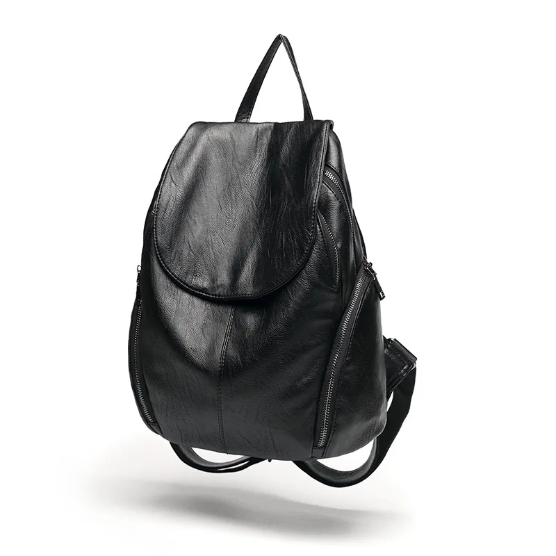 Sac à Dos Noir en Cuir group pour Femme, Cartable Étanche de Grande Capacité, Cartable de Voyage pour Fille