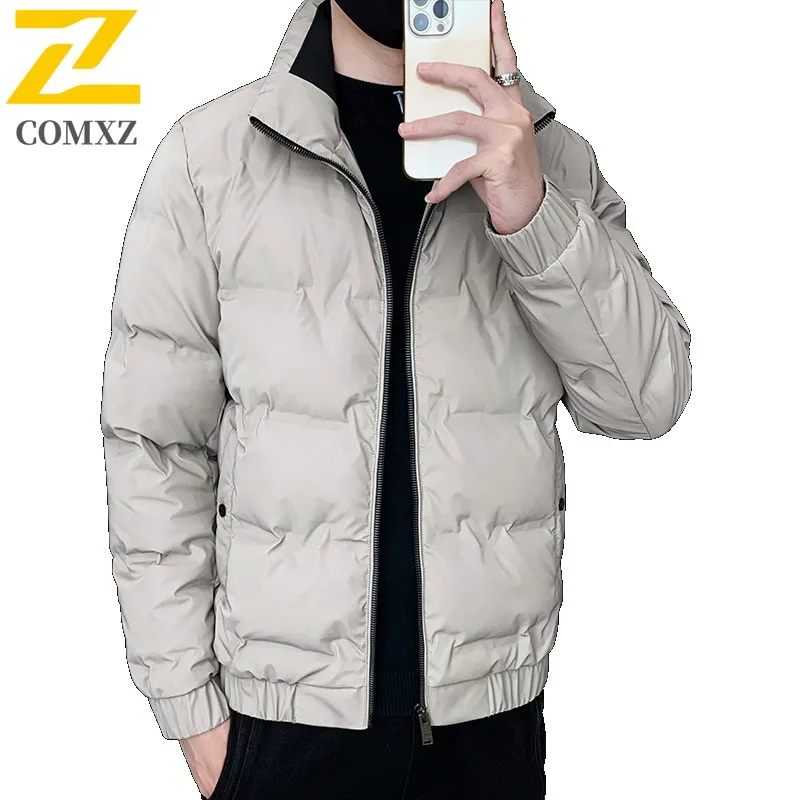 COMXZ Men Down Jacket New Trendy Short Stand Collar Ski Trip Warm Puffer Jacket Snow Adventure Lightweight Design Winter Jacket
