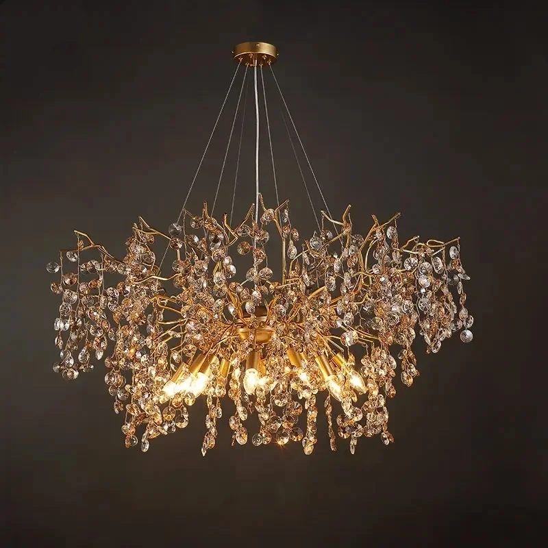 New Design Sunflower Chandelier Round 60/80/100cm Crystal LED Pendant Dining Room Living Room Lighting Gold Luxury Decor Lamp