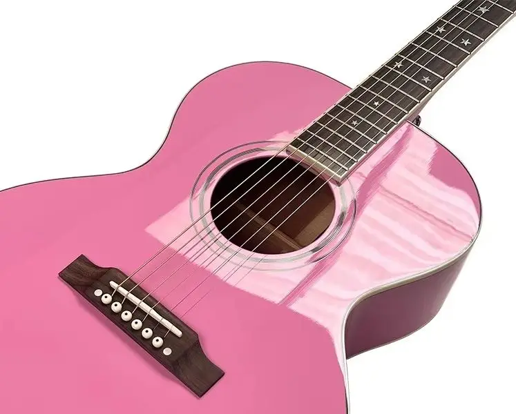 Professional Performance Handmade J Style 180 Version Bright Pink Acoustic Guitar with Solid Spruce Top, Back/Sides Lam